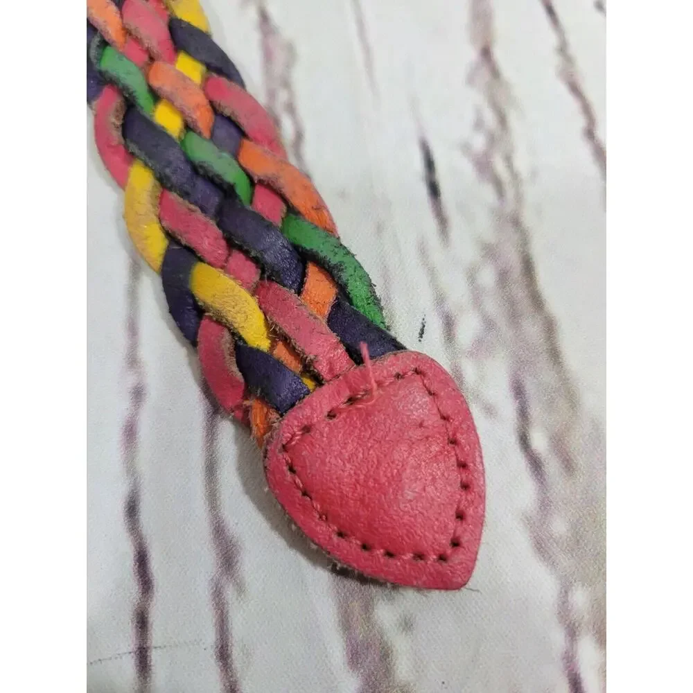 Braided Belt Genuine‎ Leather Women's Multicolor Woven Size M/L